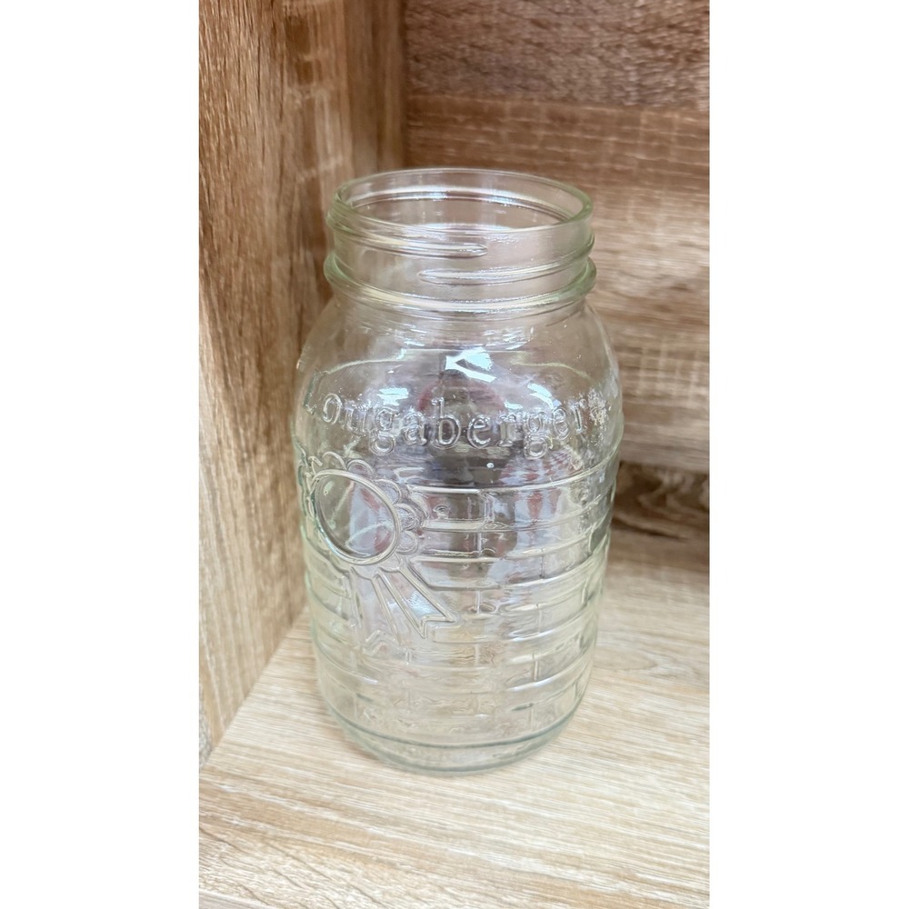 Longaberger Clear Glass Canning Jar Embossed Basket Weave Pattern